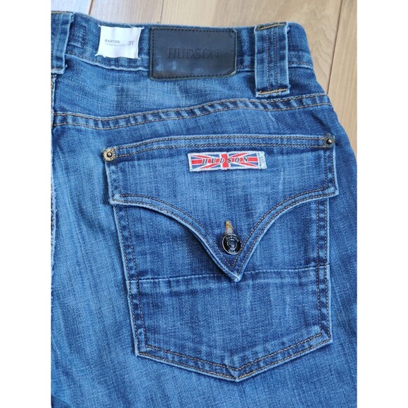 Hudson Jeans Mens 31x28 Blue Barton Relax Straight Button Fly Stretch Med Denim - Picture 8 of 13